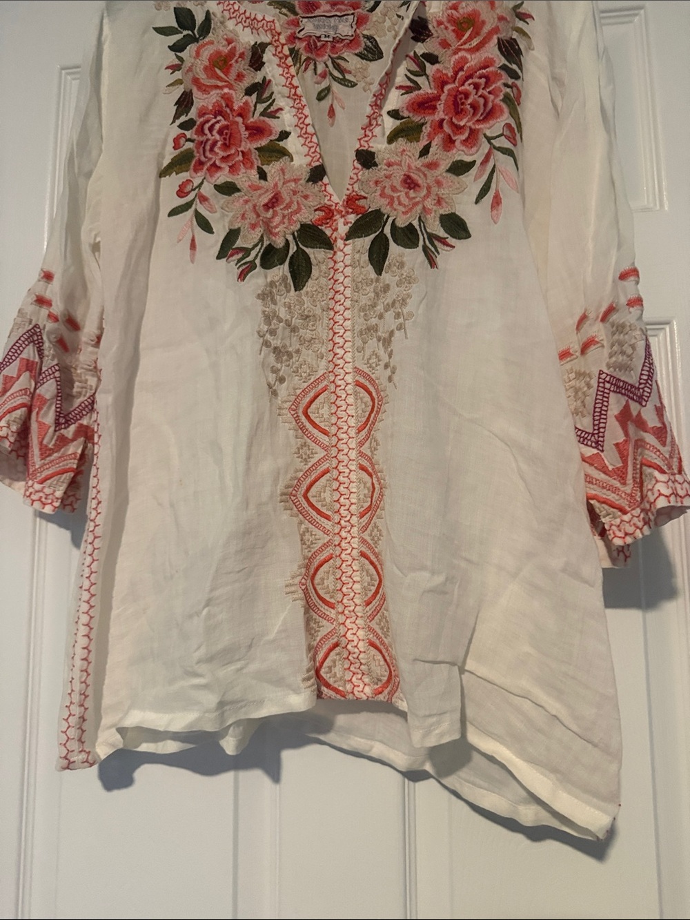 Johnny Was Ivory Embroidered Floral Tunic Top - Women's - Picture 6 of 7
